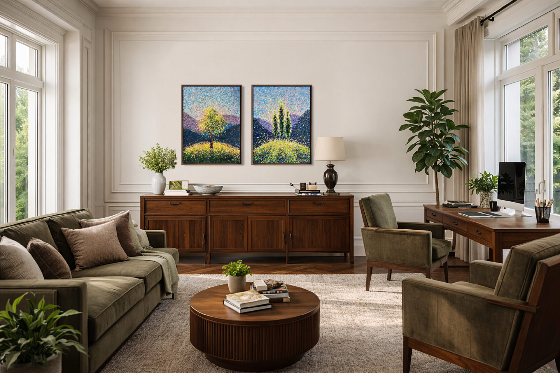 When Calm Becomes Alive – diptych, cappuccino frame by Nadin Antoniuk | View 2 | Buy Original Artwork Online