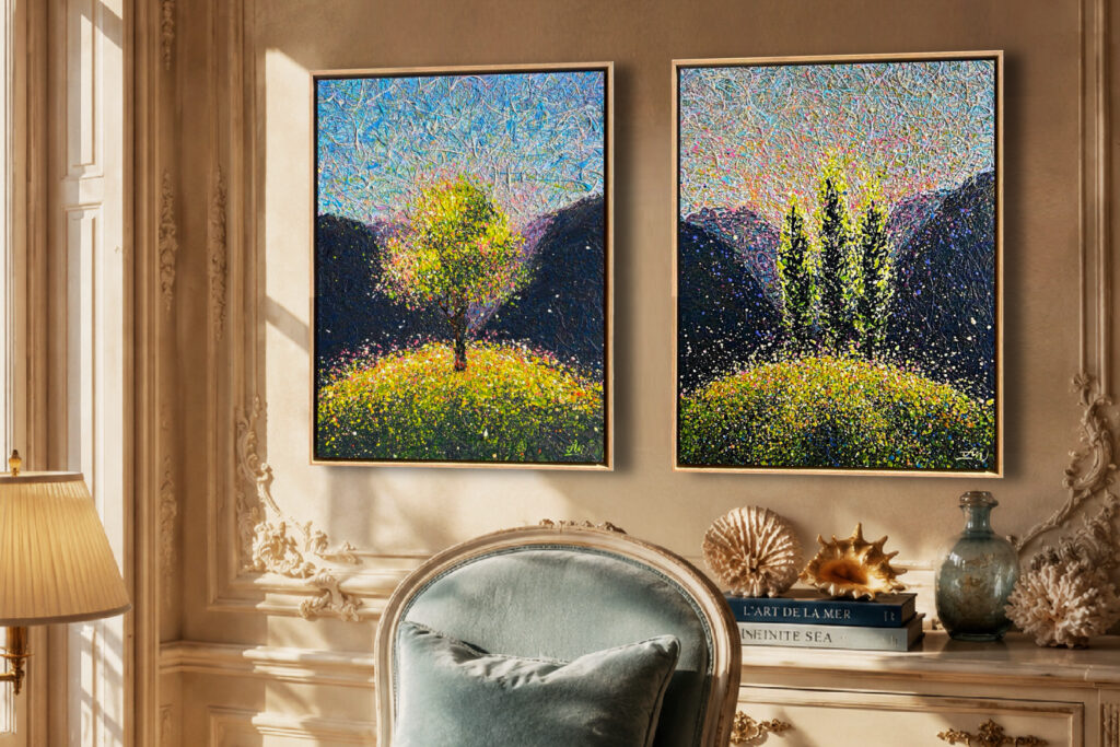 When Calm Becomes Alive – diptych, cappuccino frame by Nadin Antoniuk | Buy Original Artwork Online