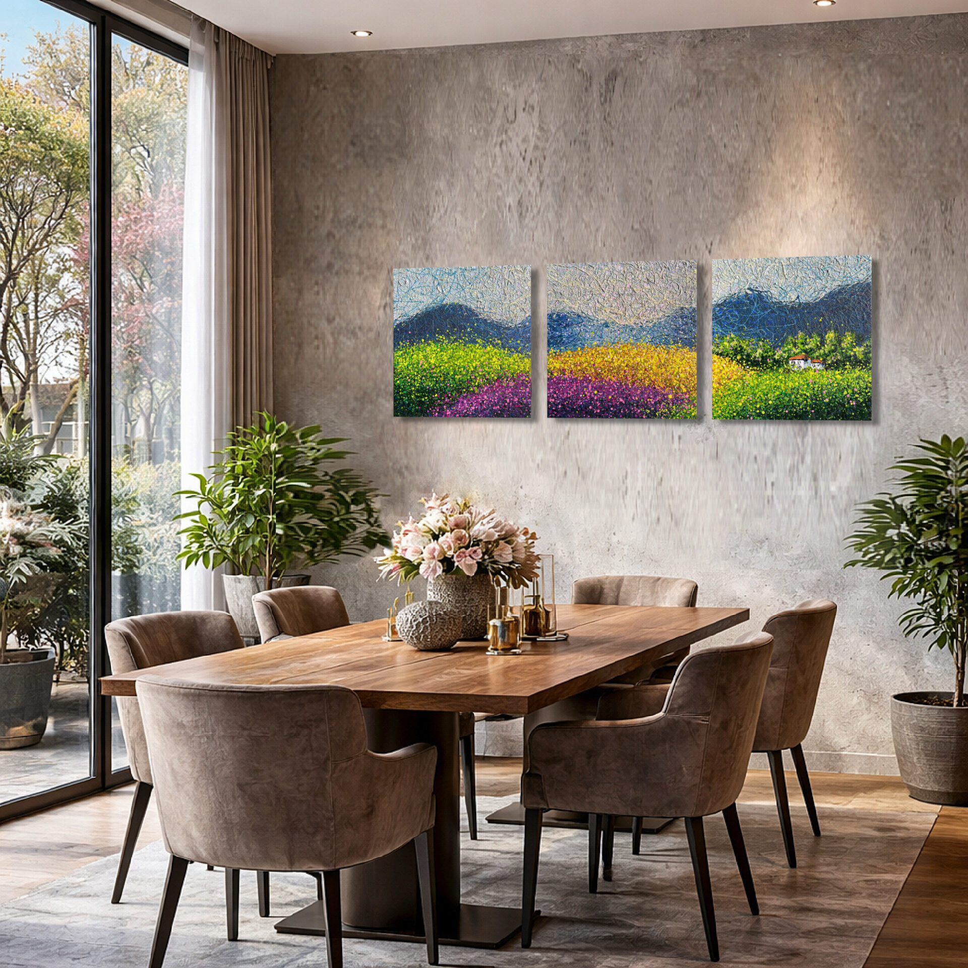 Lavender Dreams of Tuscany – triptych by Nadin Antoniuk | View 2 | Buy Original Artwork Online
