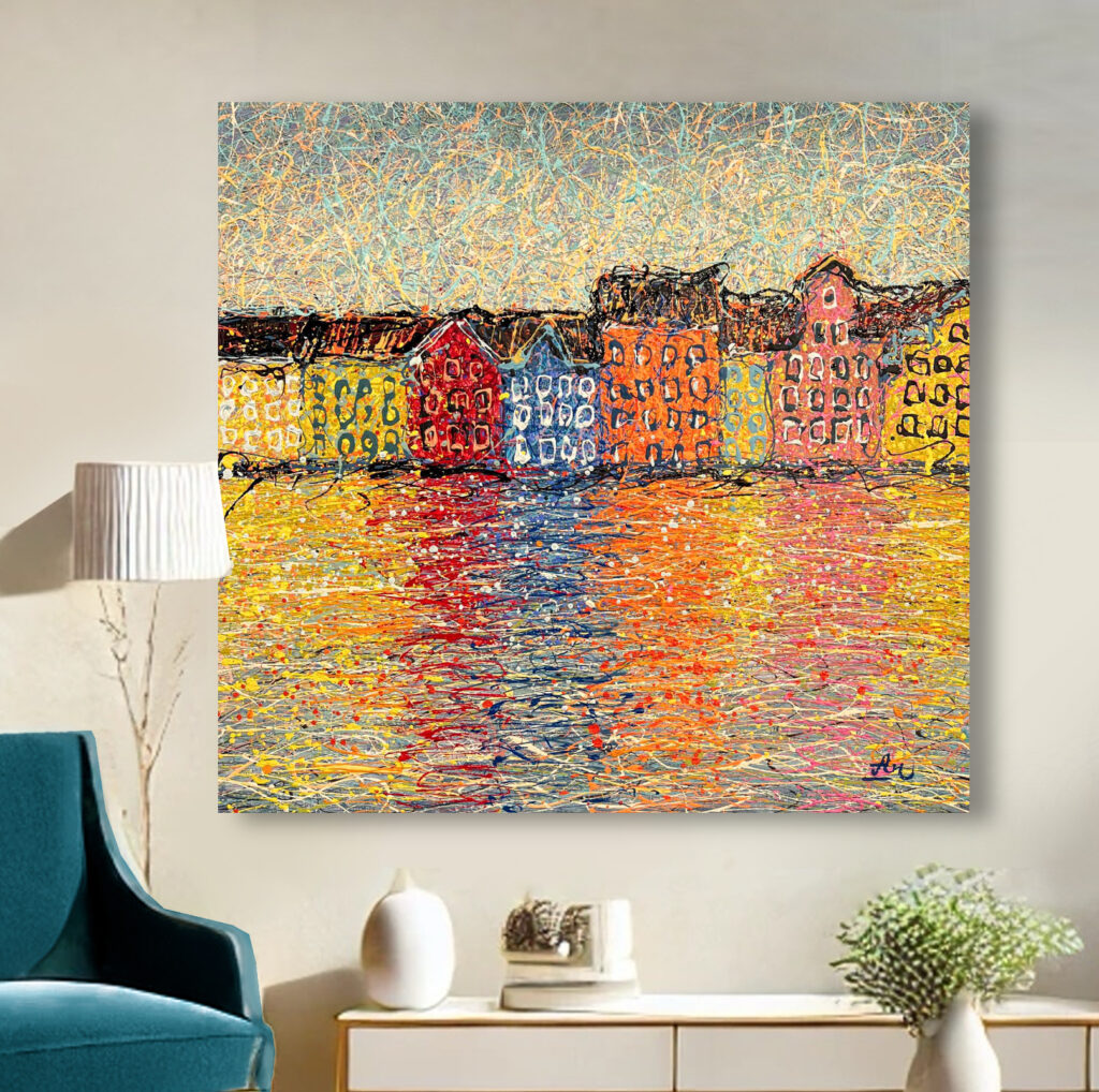 Sunlit Waterfront Magic – Rolled by Nadin Antoniuk | Buy Original Artwork Online